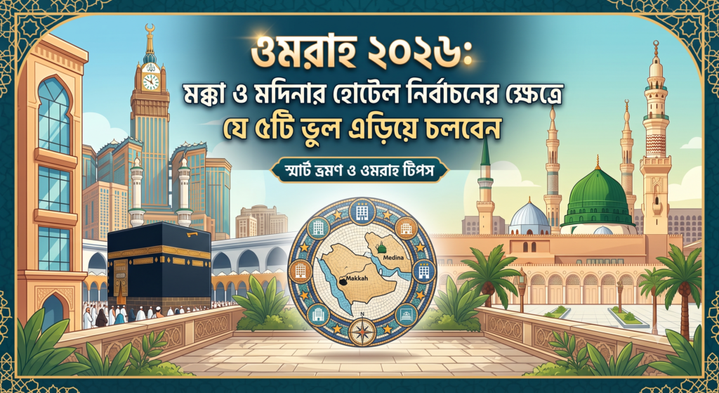 ওমরাহ হোটেল বুকিং ২০২৬ - মক্কা ও মদিনার হোটেল নির্বাচন গাইড